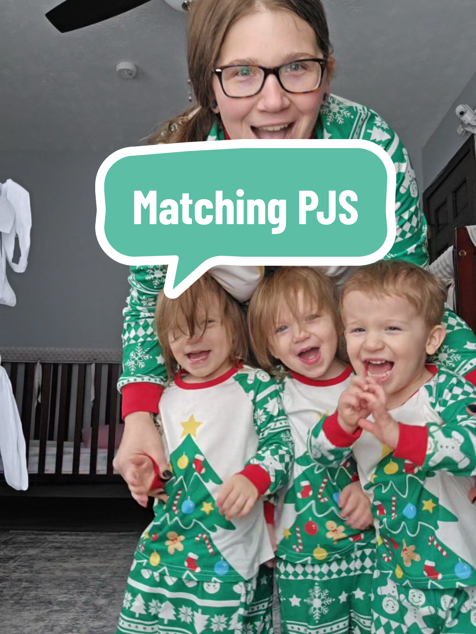 TikTok post by @tripletmomma23 for PatPat. Caption reads: Go grab the matching PJS! So cute! @PatPat ....