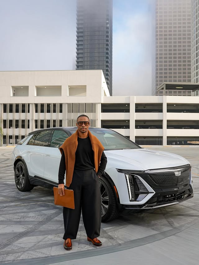 Instagram post by @jontaharris for Cadillac. Caption reads: [...] minute behind the wheel of the 2026 Cadillac....