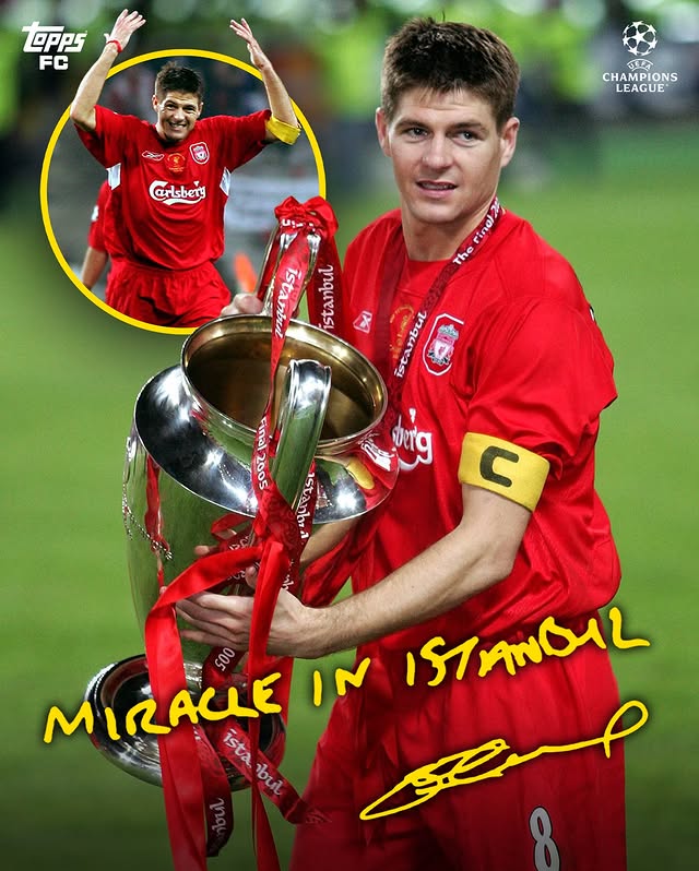 Instagram post by @stevengerrard for Topps. Caption reads: There’s only ONE of these “Miracle in Istanbul”....