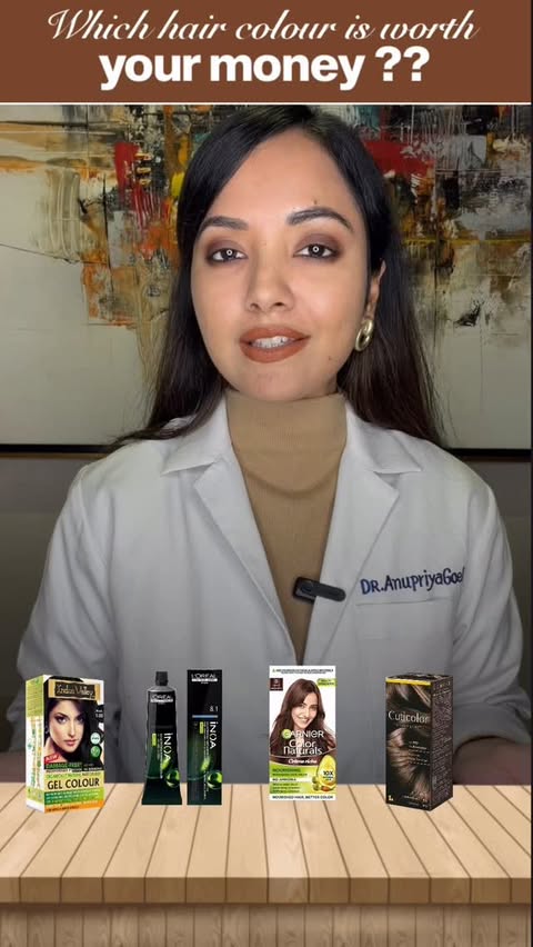 Instagram post by @dranupriyagoel for Indus Valley Organic Beauty. Caption reads: Which hair colour is actually worth your money?....