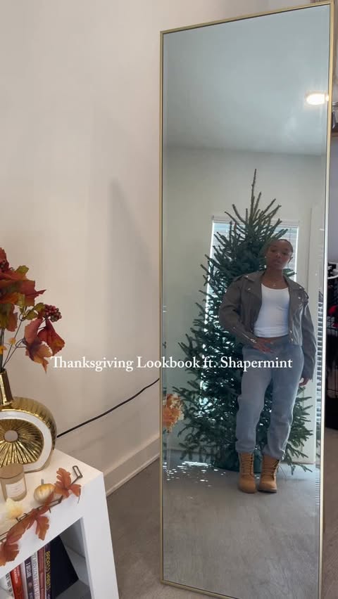 Instagram post by @_.shadyjay for Shapermint. Caption reads: Thanksgiving Lookbook ft. Shapermint 🍂🦃 Help me....