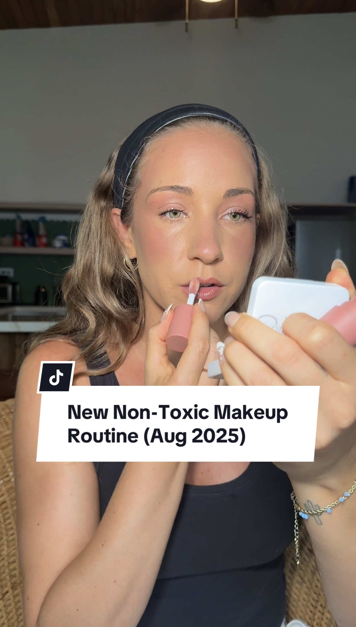TikTok post by @welprdotcom for RMS Beauty. Caption reads: NEW UPDATED NON-TOXIC MAKEUP ROUTINE ✨ Loving....
