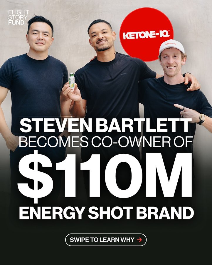 Instagram post by @foundedarchive for Ketone-IQ. Caption reads: Steven Bartlett is a proud co-owner of Ketone-IQ,....