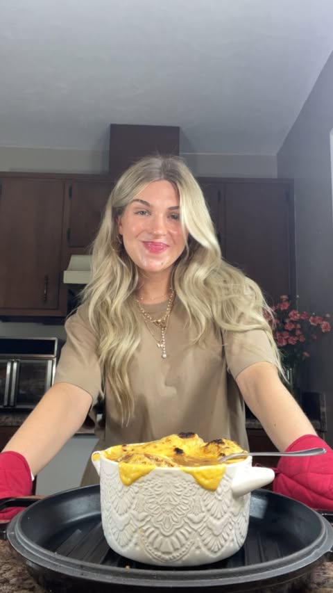 Instagram post by @chefsummerstorm for Eternal Water. Caption reads: The BEST Vegan French Onion Soup with homemade....