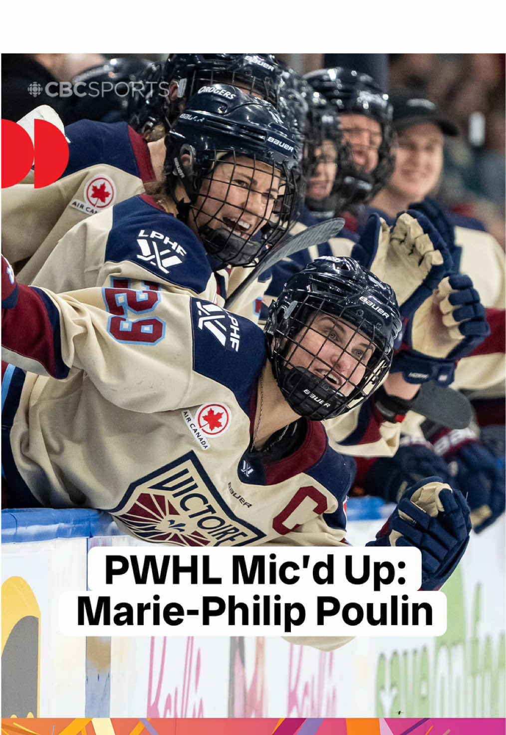 TikTok post by @cbcsports for Canadian Tire. Caption reads: [...] Marie-Philip Poulin 🎙️ Presented by....