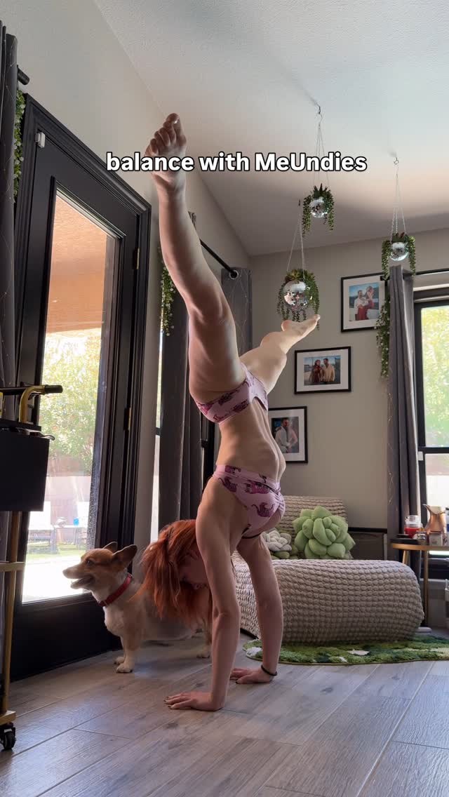 Instagram post by @thisredheadissfw for MeUndies. Caption reads: Sick days calls for handstands, puppy love, and....