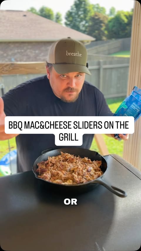 Instagram post by @jgpunfiltered for Traeger Grills. Caption reads: [...] barbecue mac & cheese sliders on....