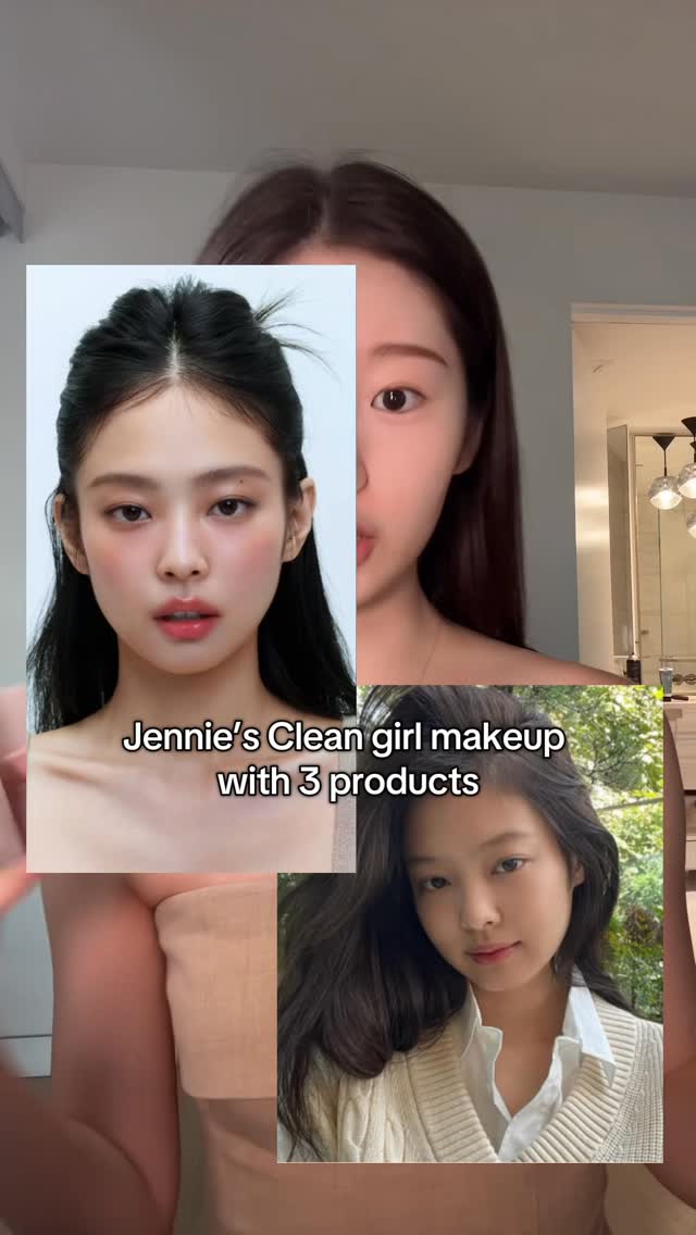 Instagram post by @minseon.kimm for DearDahlia. Caption reads: [...] clean girl makeup look with only 3 products?....