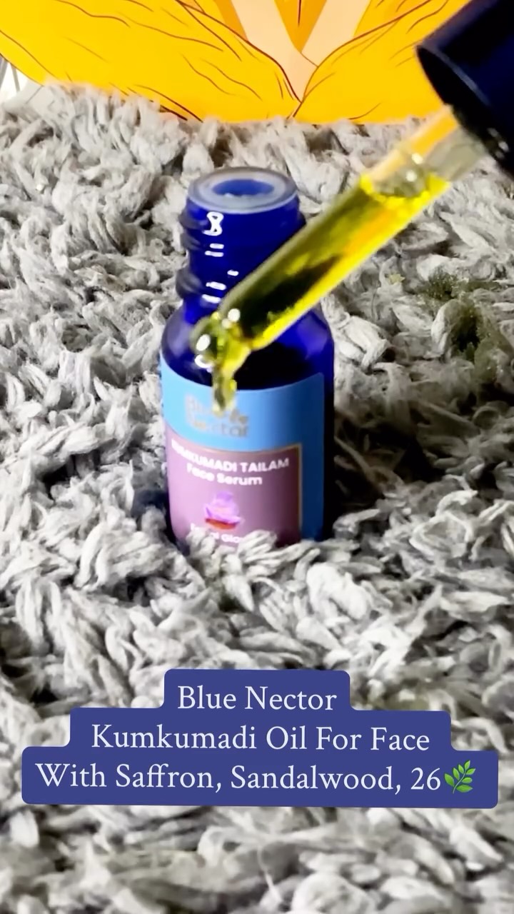 Instagram post by @vanessa_born_to_fly for Blue Nectar. Caption reads: 💙 Blue Nectar Kumkumadi Oil for Face 

💙Discover....