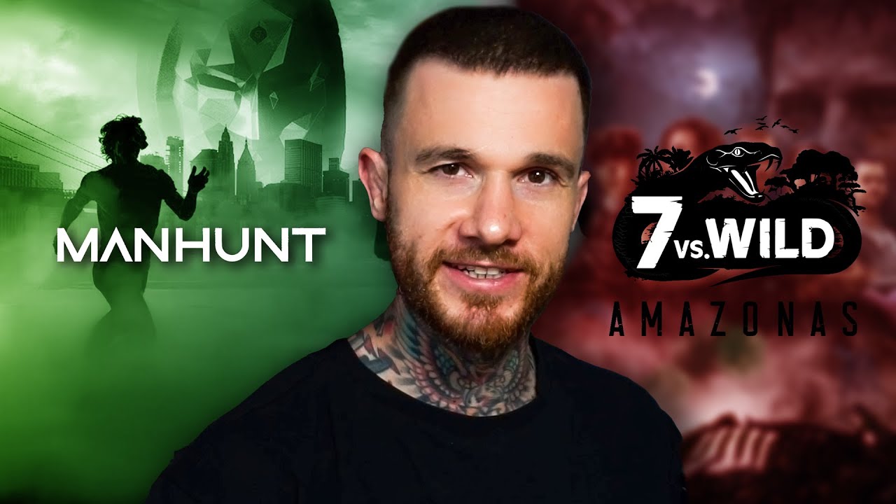 YouTube post by @fabioschafer-live for Esn. Caption reads: Why Manhunt has everything that 7 vs Wild is now....