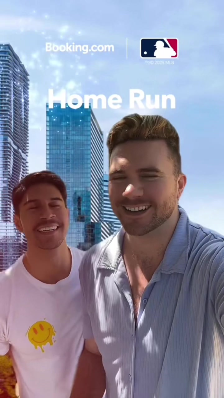 TikTok post by @nicholaskthinks for Booking.com. Caption reads: #AD Woo, @rickyandrewww and I decided to create an....