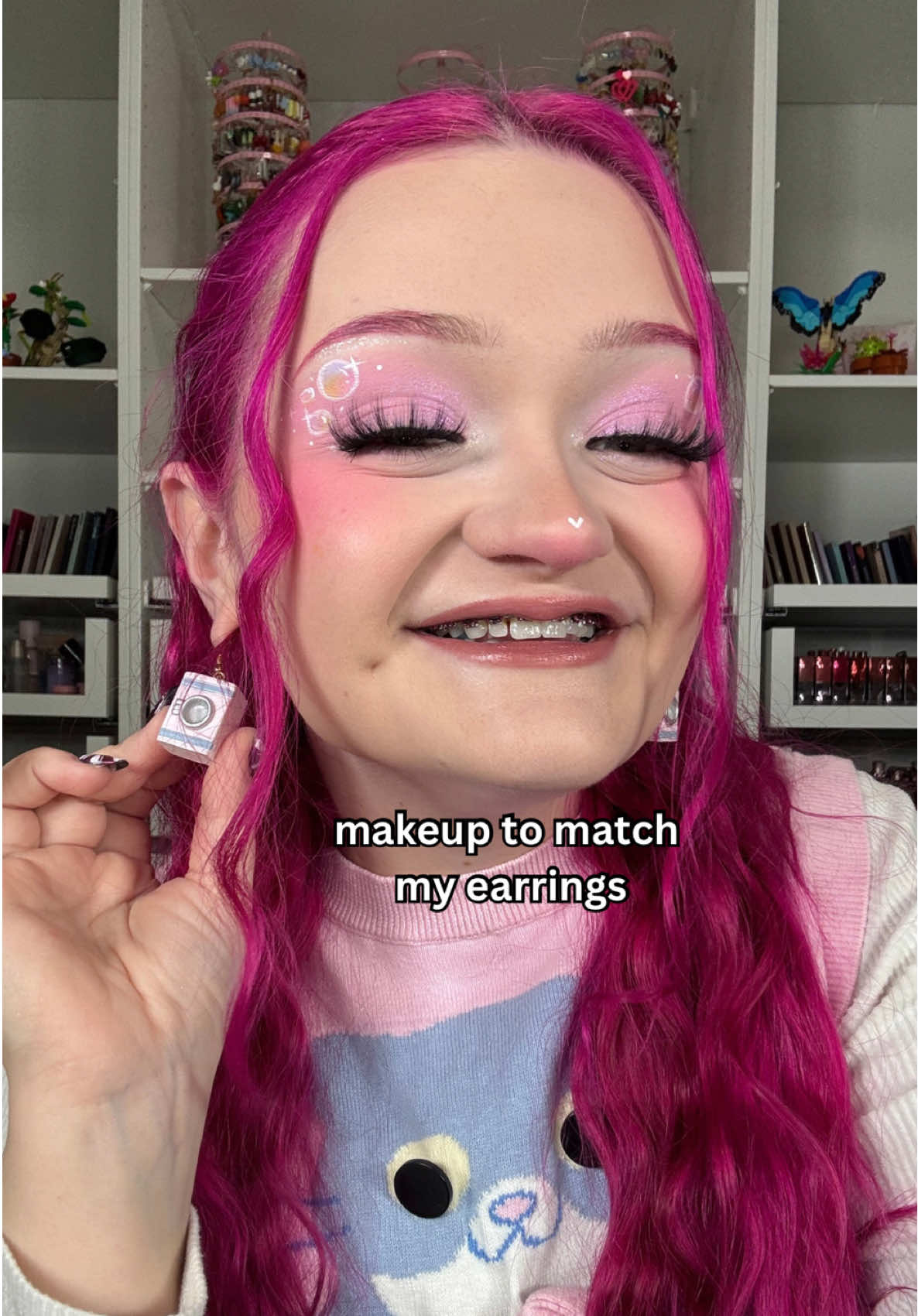 TikTok post by @linsmakeuplooks for Lilly Lashes. Caption reads: bubbles are always in style 🫧 products used: SKIN....