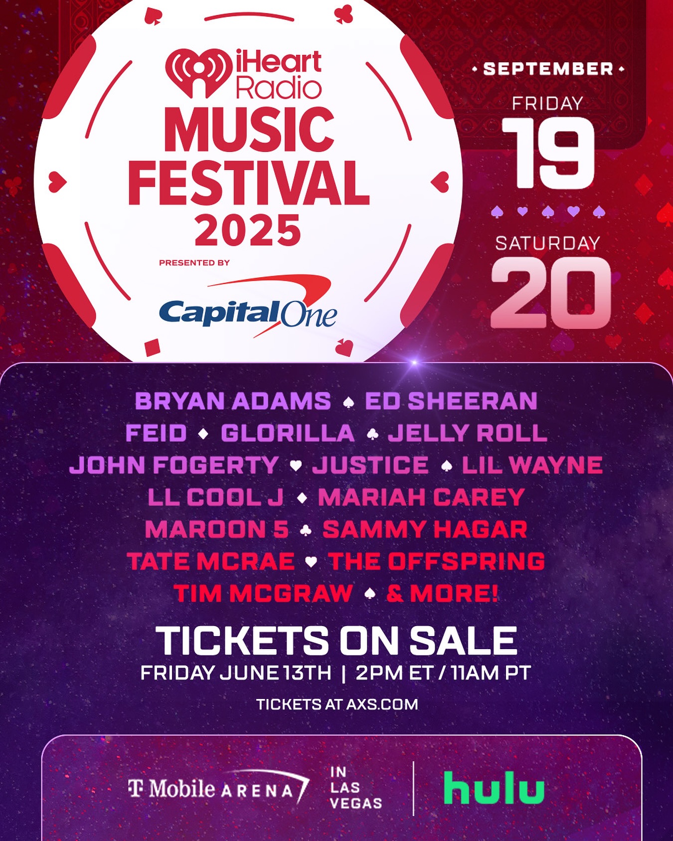 Instagram post by @iheartfestival for Capital One. Caption reads: VEGAS JUST HIT THE JACKPOT 😉🎰 Presenting the....