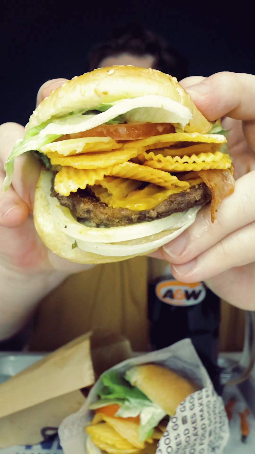 TikTok post by @mukbangmaxwell for Ruffles. Caption reads: @a&w canada and @Ruffles Canada collaboration....