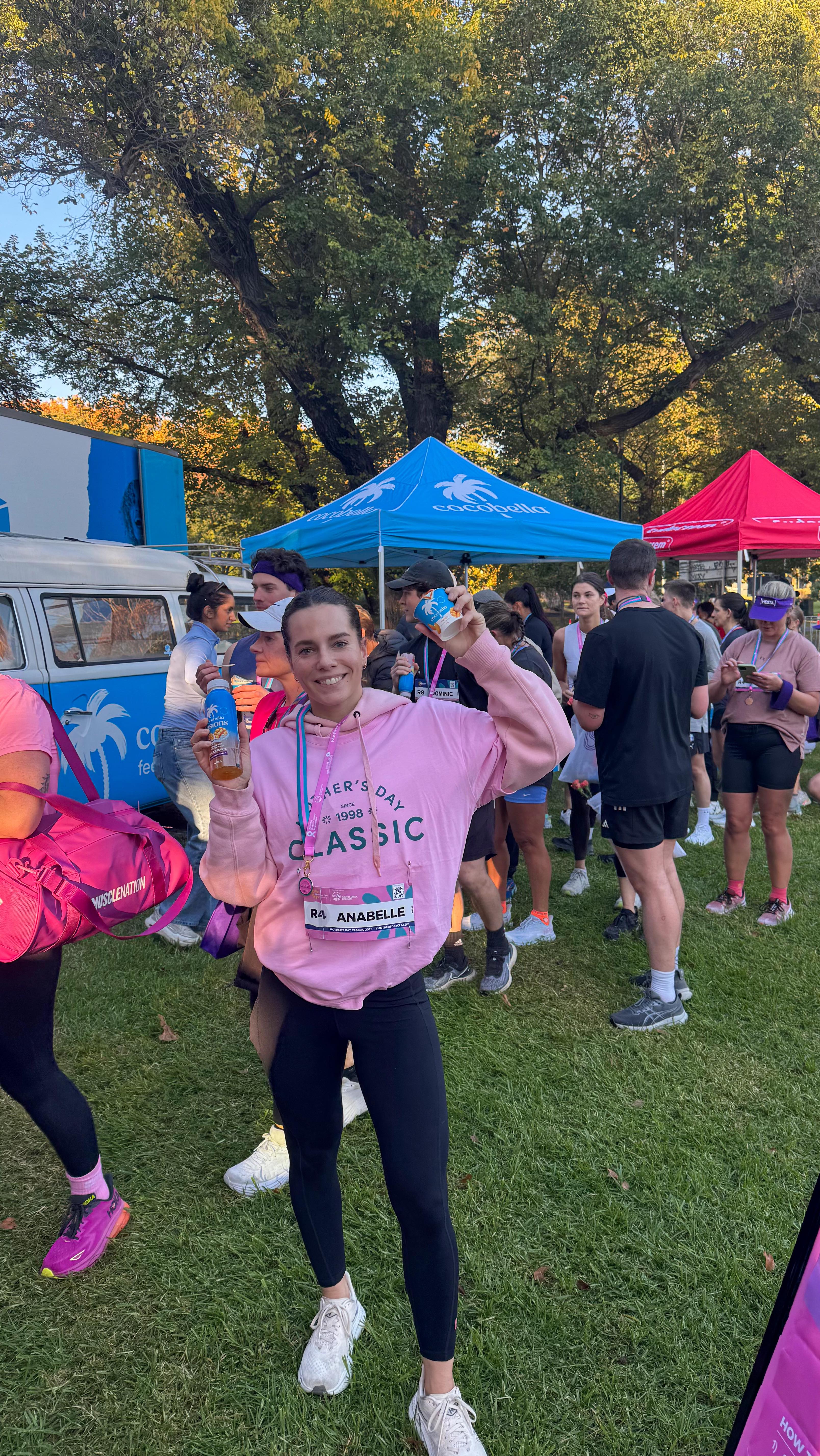 Instagram post by @anabellesmith for Cocobella. Caption reads: POV you run your first Mother’s Day Classic!....