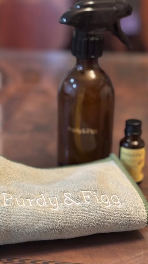 Instagram post by @lifewithsherryz for Purdy & Figg. Caption reads: Turning this messy table into a clean space with a....