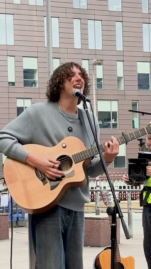 Instagram post by @alexspencermusicuk for Trainline. Caption reads: Went back to my roots busking on the streets of....