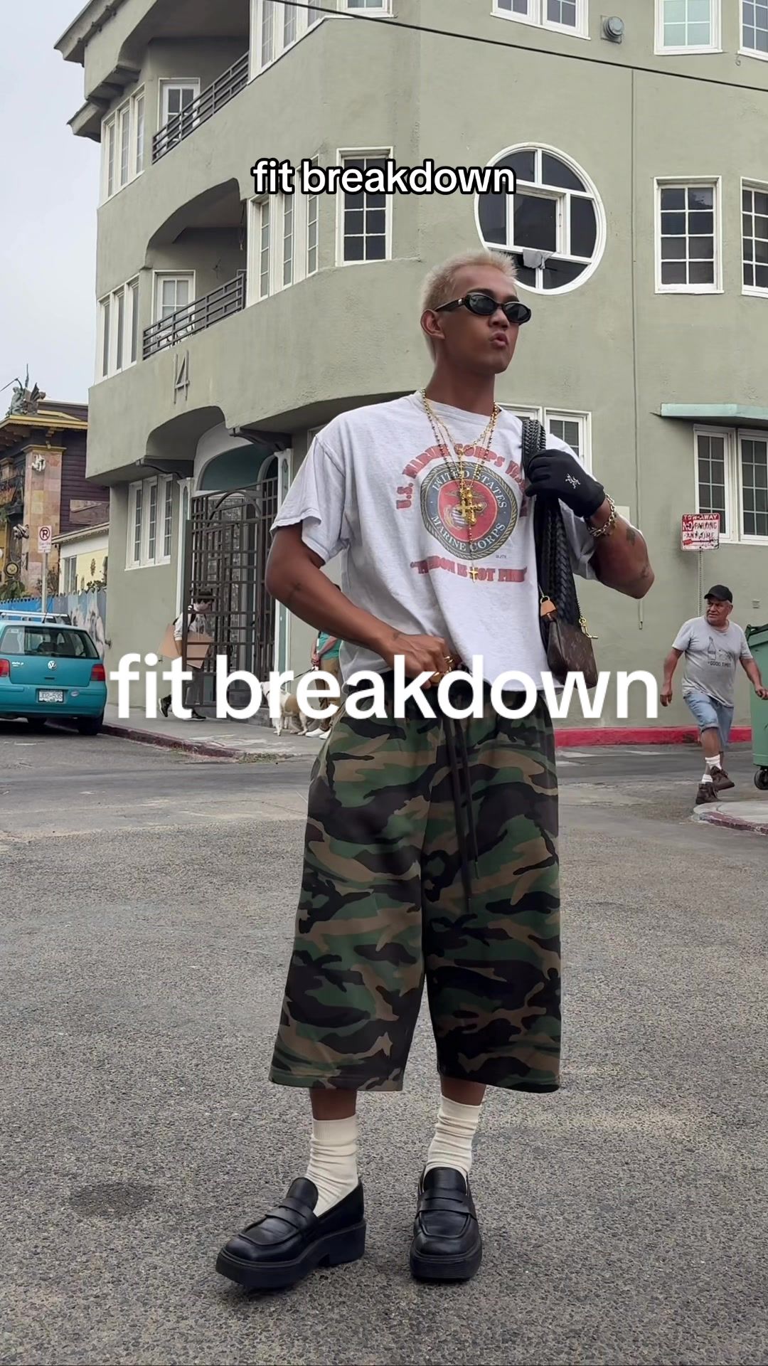 TikTok post by @loverboycoen for Shaka Wear. Caption reads: [...] BAGGY short & cropped tee summer boys ....