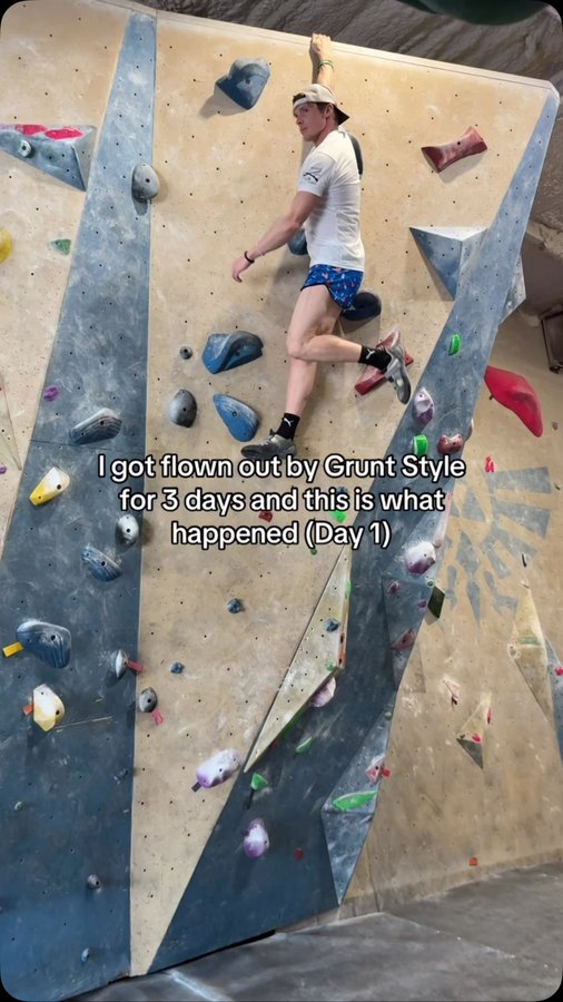 Instagram post by @nathan_fri for Grunt Style. Caption reads: First Time Rock Climbing.
