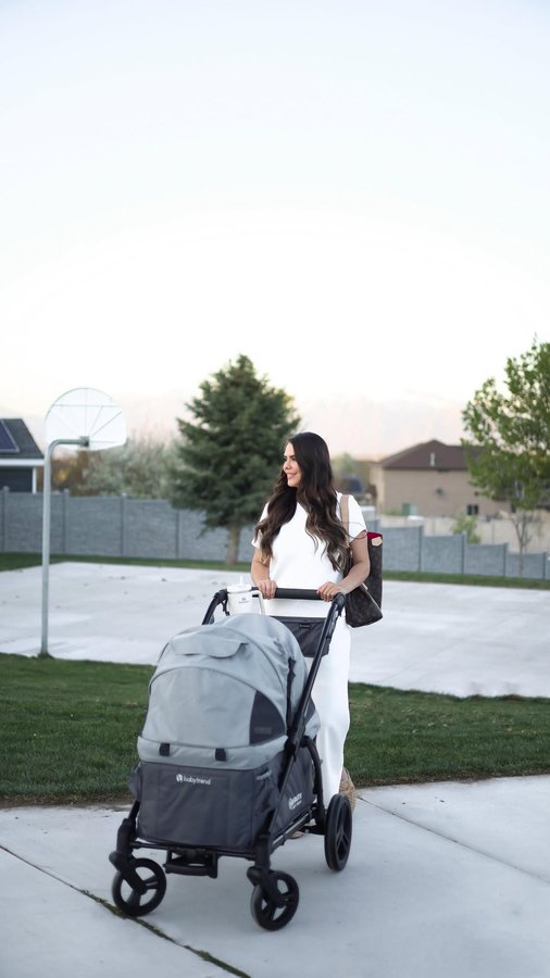 Instagram post by @karinabbingham for Baby Trend. Caption reads: [...] activities with my children, and this....