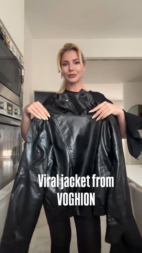 Instagram post by @zajkagenia for Voghion. Caption reads: GRWM Viral jacket @voghion_global DSU 33034643 Use....