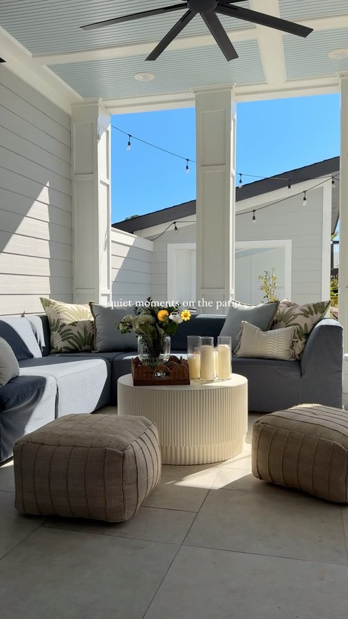 Instagram post by @kasiaizabella for Rooms To Go. Caption reads: quiet moments on the patio 🌼☕️🥐 | this outdoor....