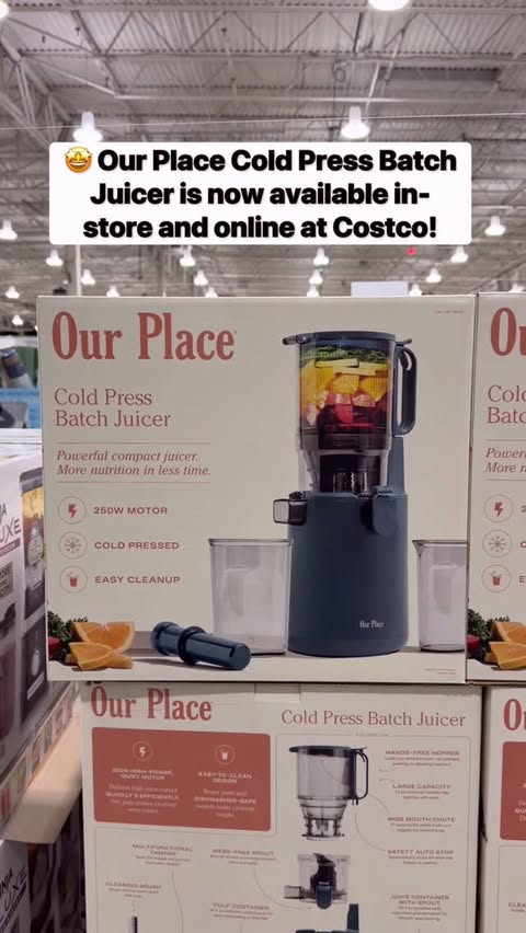 Instagram post by @costcobuys for from Our Place. Caption reads: 🚨 Our Place’s Cold Press Batch Juicer is....
