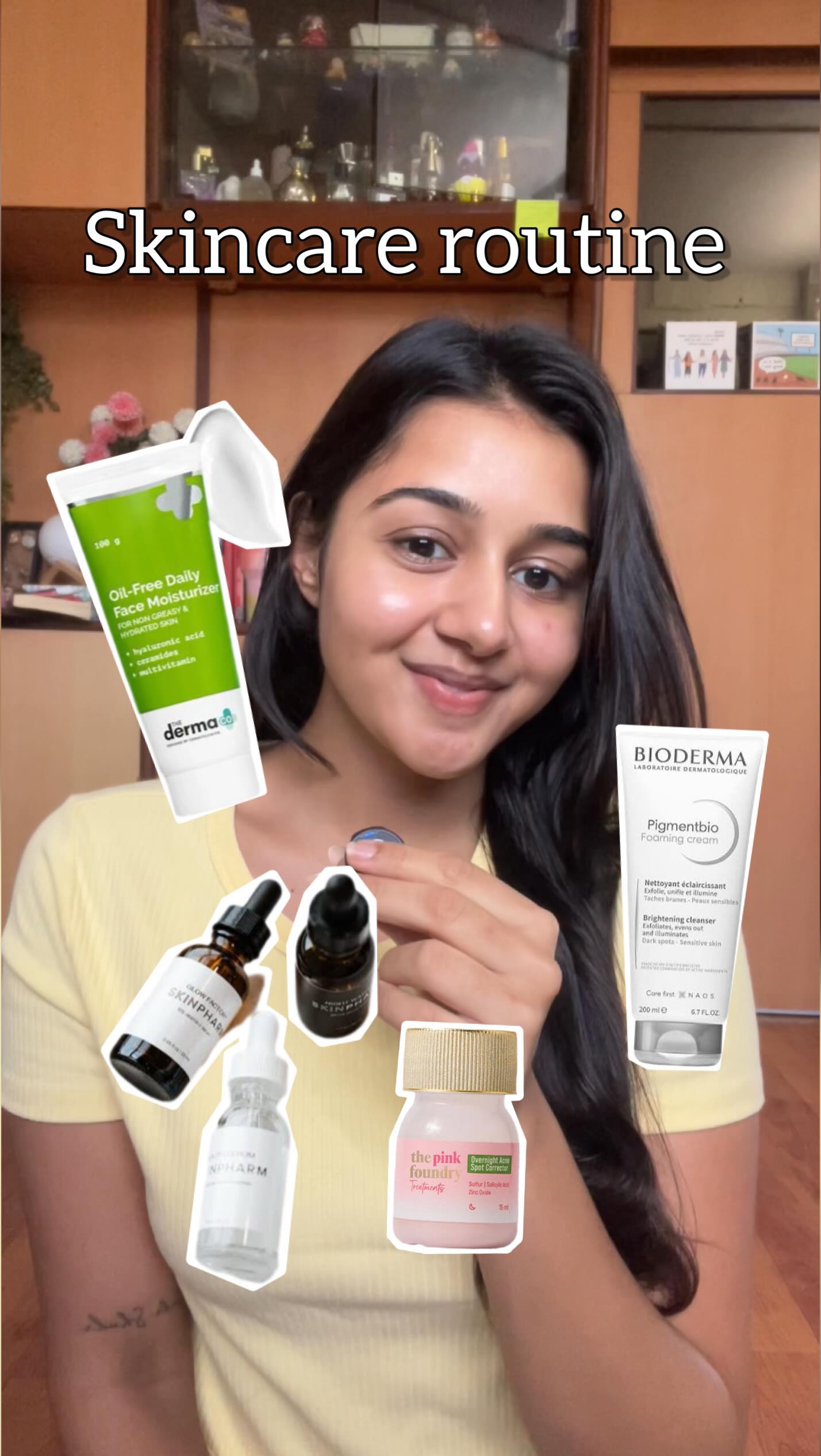 Instagram post by @munira_kudrati for The Pink Foundry. Caption reads: Here’s a list of all the skincare products I use....