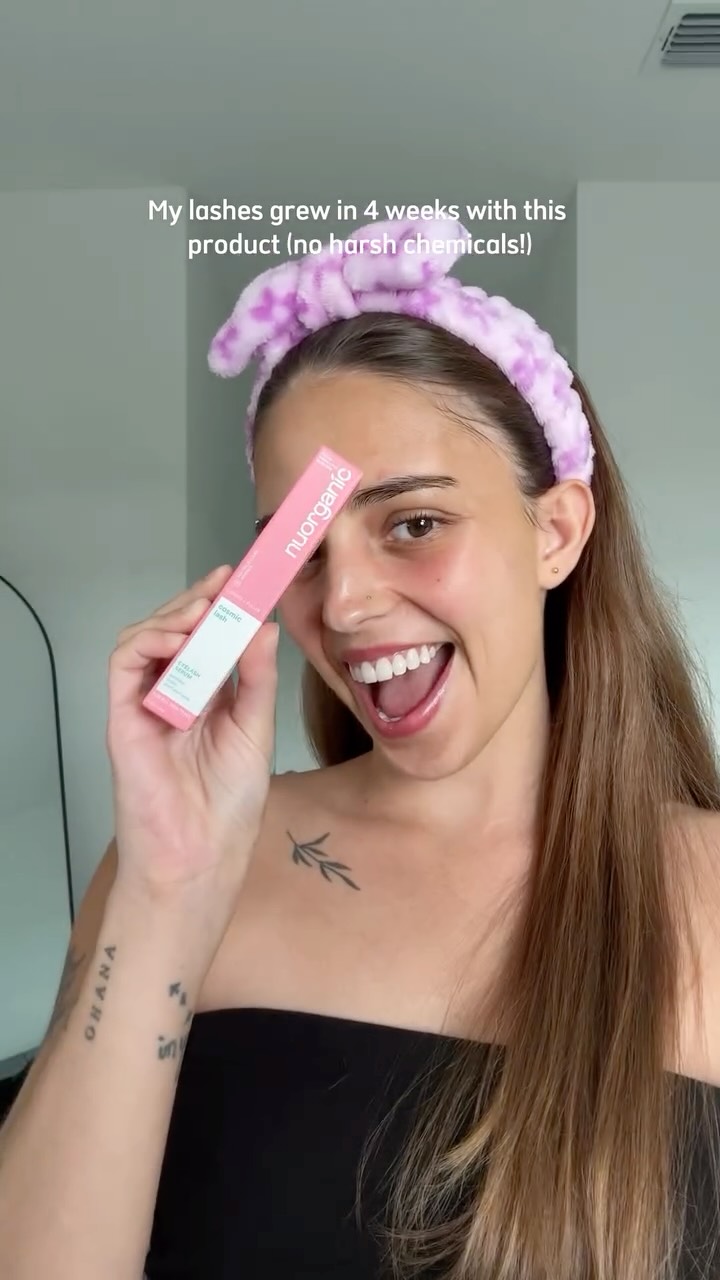 Instagram post by @nahrochs for Nuorganic. Caption reads: Longer, fuller lashes in just weeks — no harsh....