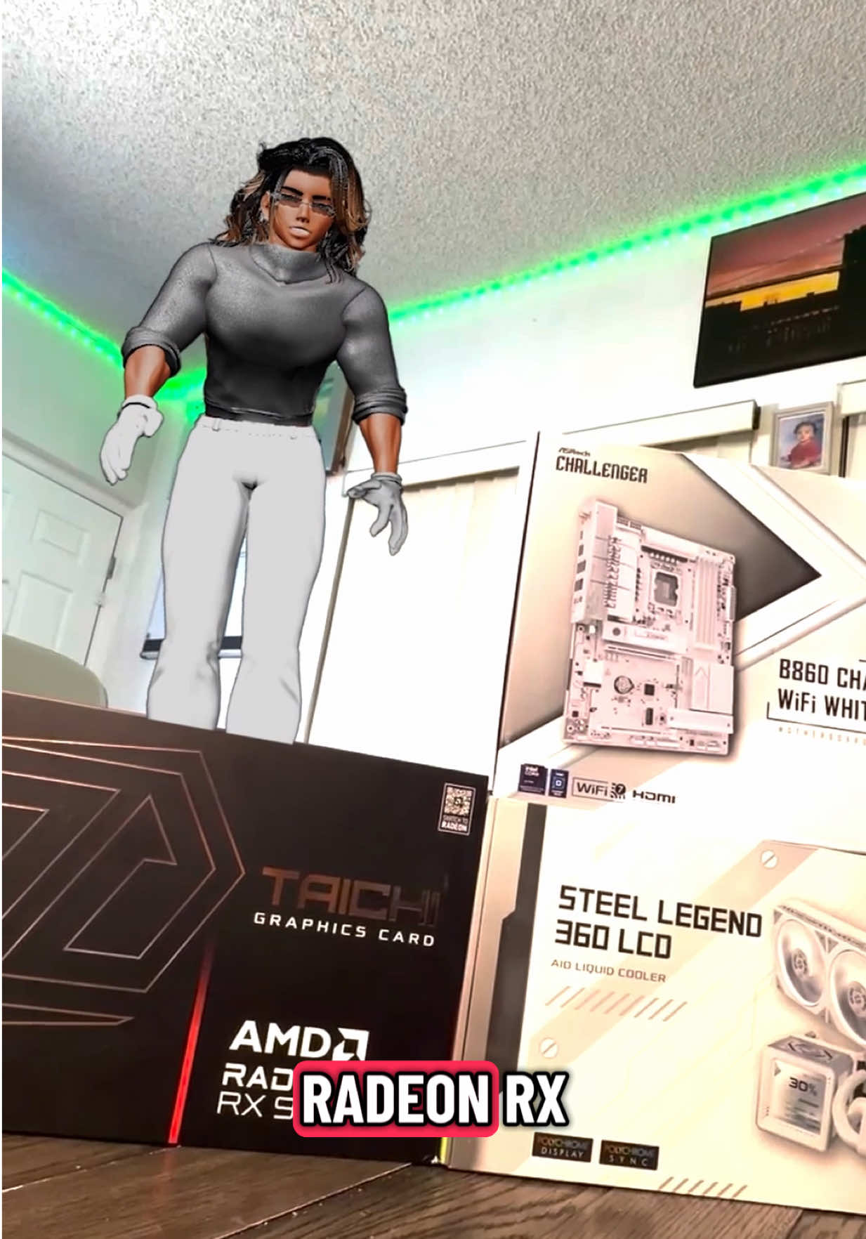 TikTok post by @dominionvrc for Newegg. Caption reads: [...] #ad #pcbuild #pcgaming #vr WHITEPCBUILD....