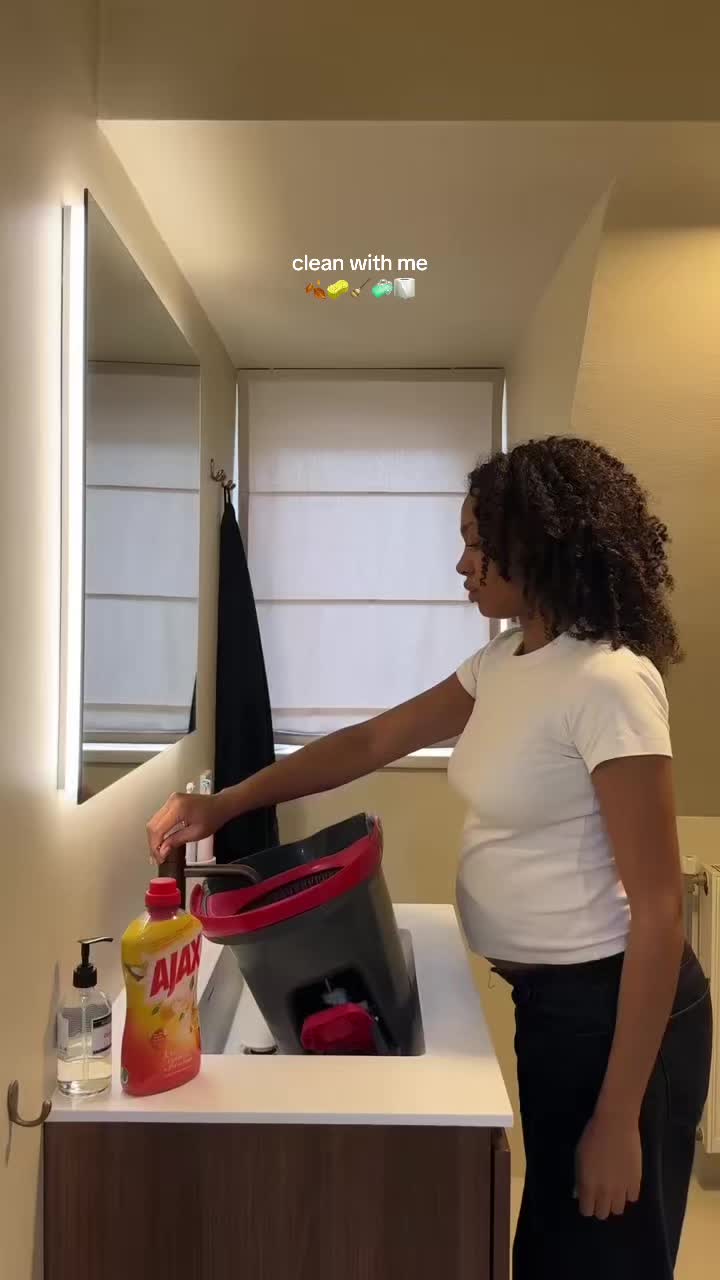 TikTok post by @heavfun for Gibson. Caption reads: Clean bathroom = happy me! 🍂 @FRENDZ the Agency....