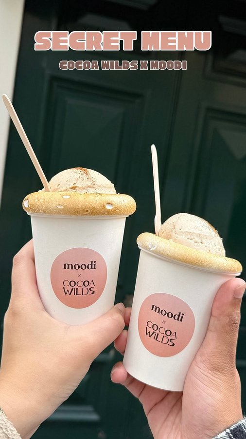 Instagram post by @food.review.nz for Moodi Blends. Caption reads: [...] SECRET MENU ALERT 🔔 
@cocoa_wilds &....