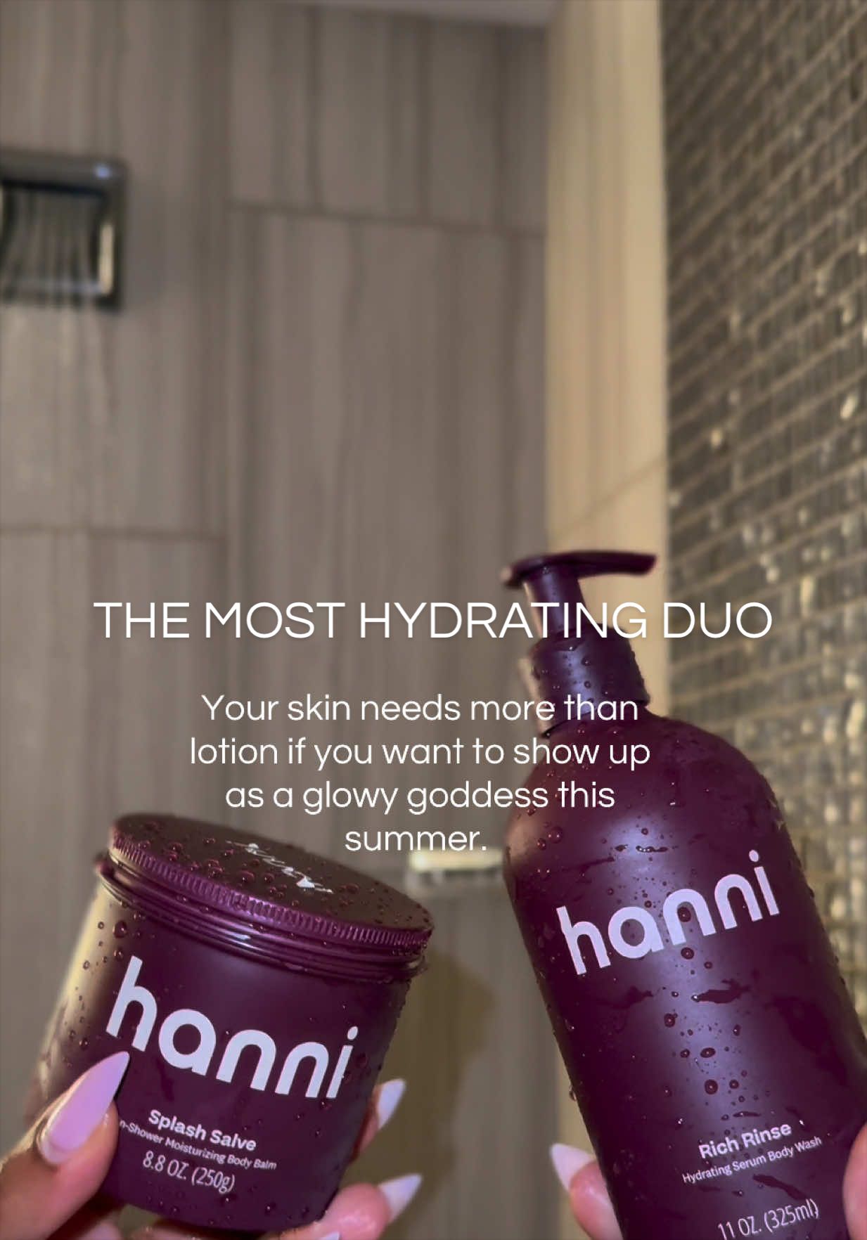 TikTok post by @marvibridges for Hanni Bodycare. Caption reads: Your body can deal with dryness, uneven texture,....
