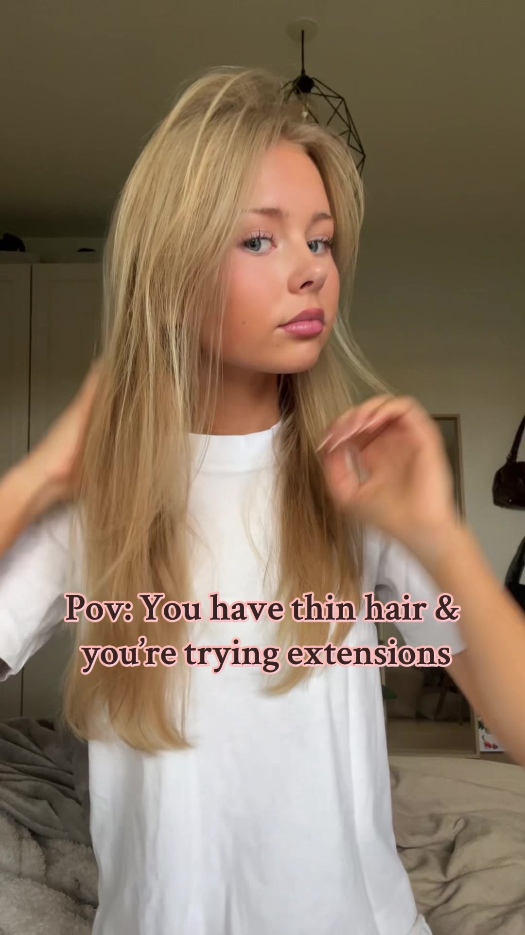 TikTok post by @matilde.kakaomaelk for Endaring Hair. Caption reads: reklame | 💞 my thin hair with @Endaring Hair hair....