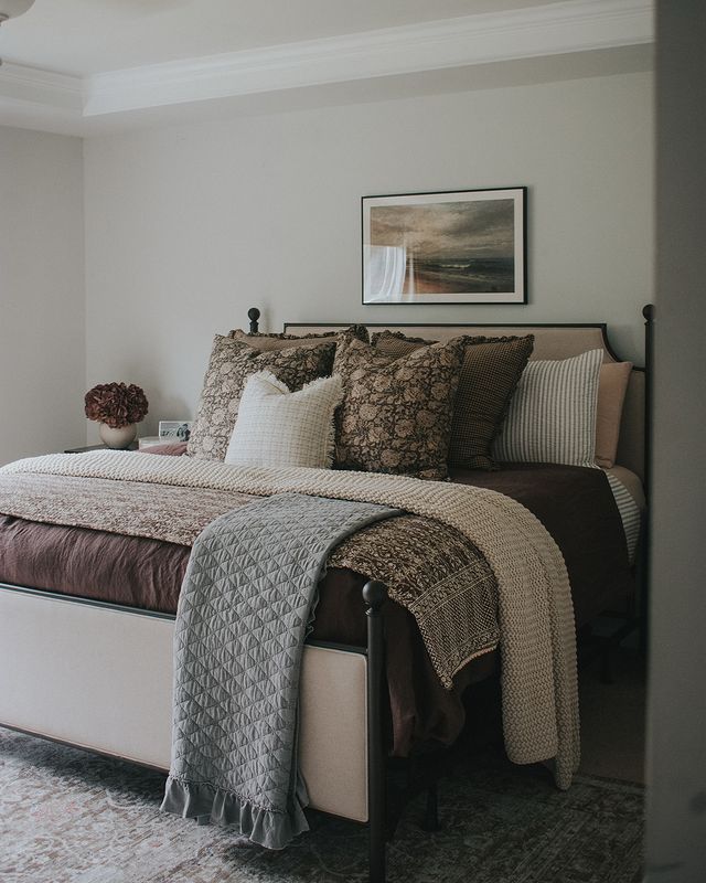 Instagram post by @athomewith_grace for Levtex Home. Caption reads: [...] photos ft. my new fall bedding from....