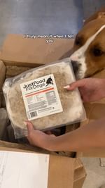 Instagram post by @harveytherescue for JustFoodForDogs. Caption reads: We are a @JustFoodForDogs household through and....