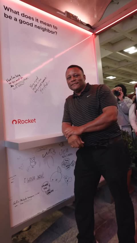 Instagram post by @barrysanders for Rocket Mortgage. Caption reads: Stopped by Rocket’s Super Bowl Experience. That....