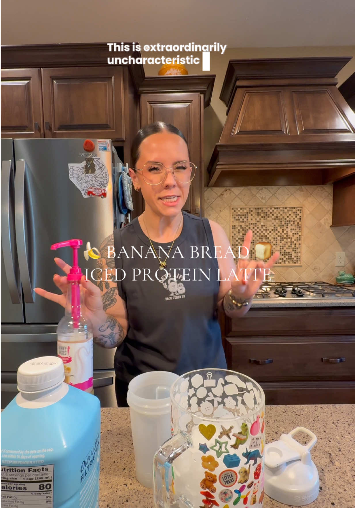 TikTok post by @jenna_bariatricbestie for Clean Simple Eats. Caption reads: [...] iced protein latte 🤸🏻‍♀️🍌✨ @Clean Simple....