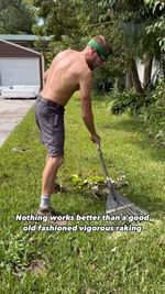 Instagram post by @toolsbydesign for Fiskars. Caption reads: Nothing beats a good old fashioned raking.....