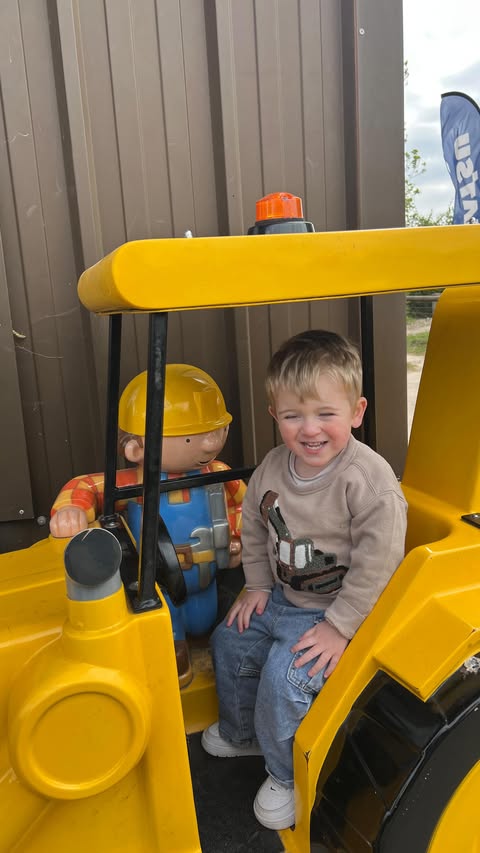 Instagram post by @ash.thrower for Diggerland. Caption reads: don’t know who was more excited alex or Arlo??🤣....