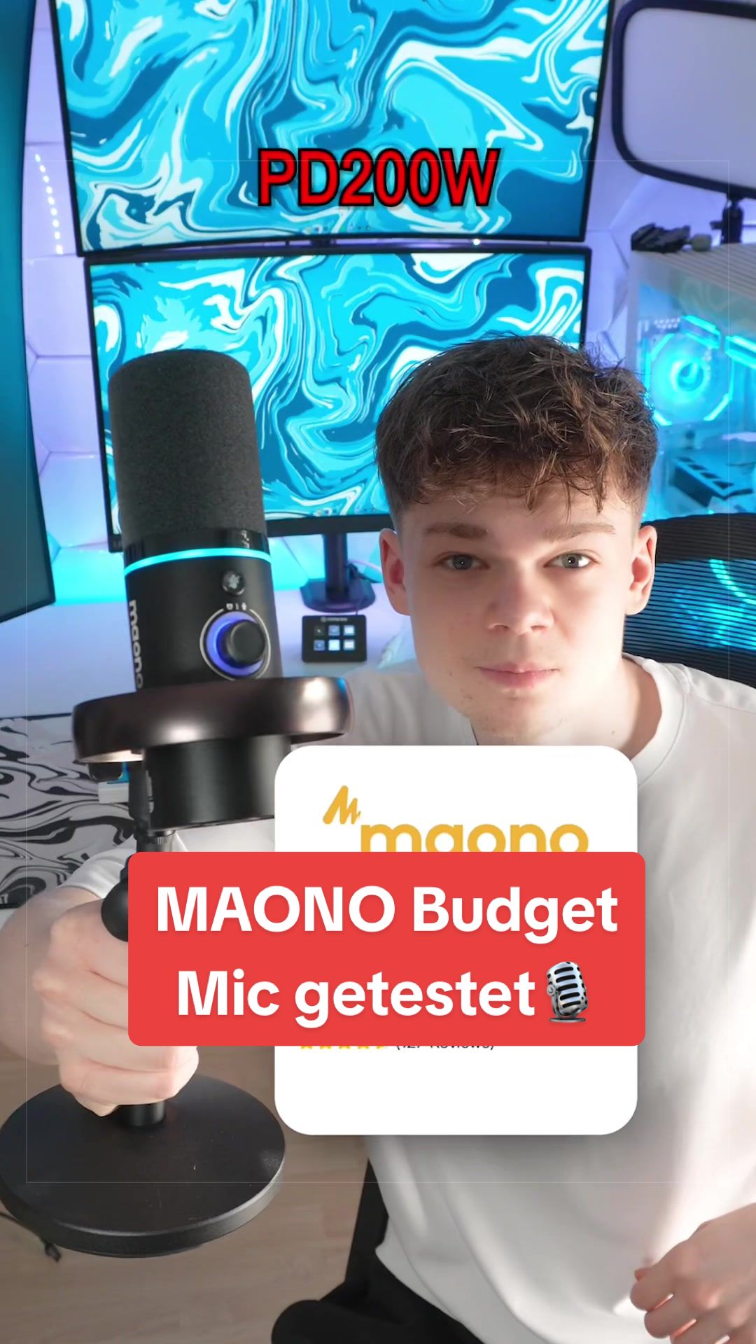 TikTok post by @bin.jannis for MAONO. Caption reads: Das neue MAONO PD200W Hybrid Microphone....