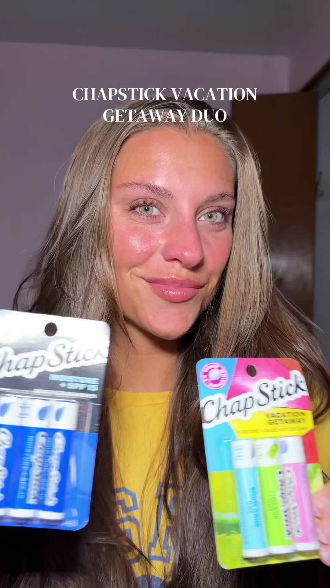 TikTok post by @abigail.leubin for ChapStick. Caption reads: [...] hydrated all summer on vacation 🌟🤍....