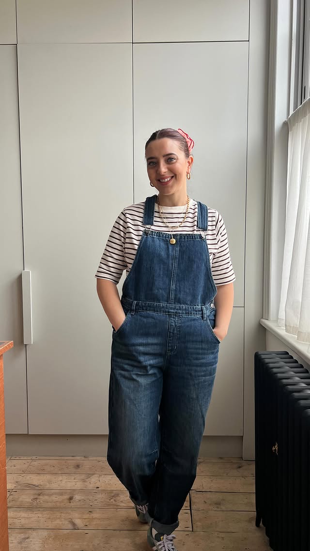 Instagram post by an influencer for Hush. Caption reads: [...] 😂 Dungarees and tshirt @hush* Pr/gifted....