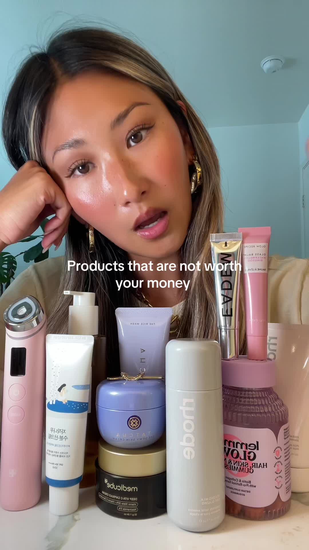 TikTok post by @vivianyunn for Tatcha. Caption reads: Worth it or not worth it?  @rhode skin @Tatcha US....