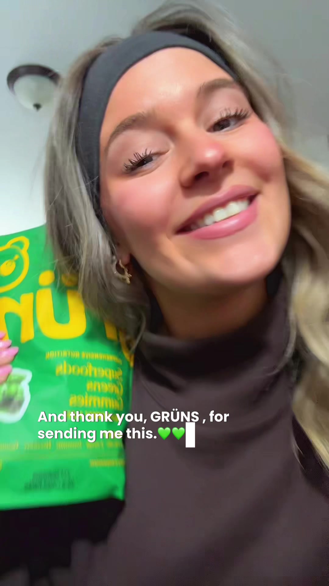 TikTok post by @whoisgiannarossini for Grüns. Caption reads: they’re amazing trust me:)💚 @Grüns #trygrüns #add.