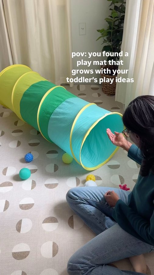 Instagram post by @beyondbabbles for Totter + Tumble. Caption reads: One mat, endless playtime possibilities! 🤩 The....