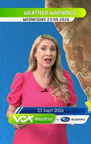Instagram post by @voxweathergirls for Subaru of America. Caption reads: 23 September 2026 | Vox Weather Forecast brought....
