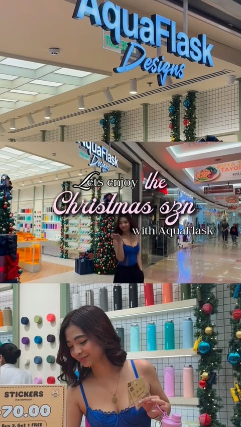 Instagram post by @officialchristyimperial for AquaFlask. Caption reads: Enjoy the Holiday with @aquaflask.ph 🎄🩵

Make....