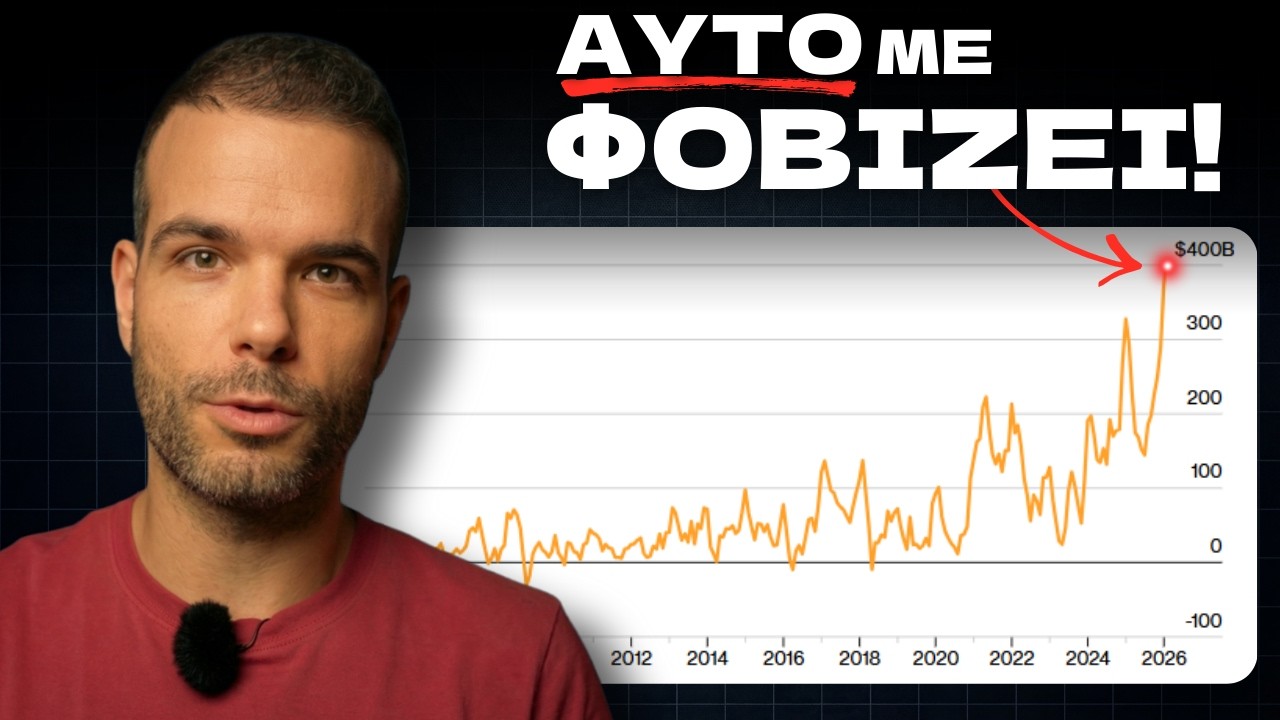 YouTube post by @MoneyMinority for Trading 212. Caption reads: Γιατί η αγορά ΔΕΝ Πέφτει (και με ΦΟΒΙΖΕΙ).