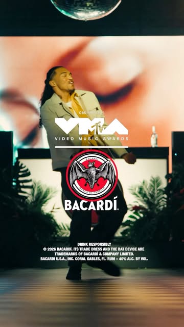 Instagram post by @darioboatner for BACARDÍ. Caption reads: [...] tonight… and for the 2026 #VMAs with....